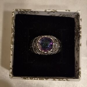 Silver Mystic Topaz Unisex Cigar Ring